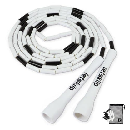 Classic Beaded Jump Rope, Adjustable Tangle-Free Set - color: White/Black