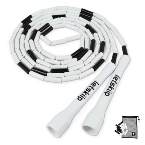 Classic Beaded Jump Rope, Adjustable Tangle-Free Set - color: White/Black