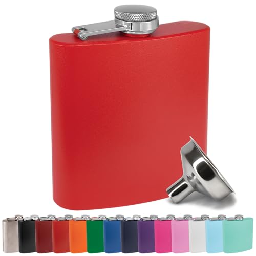 Clear Water Home Goods 6 oz Hip Flask w/Funnel, Matte Red - color: Matte Red