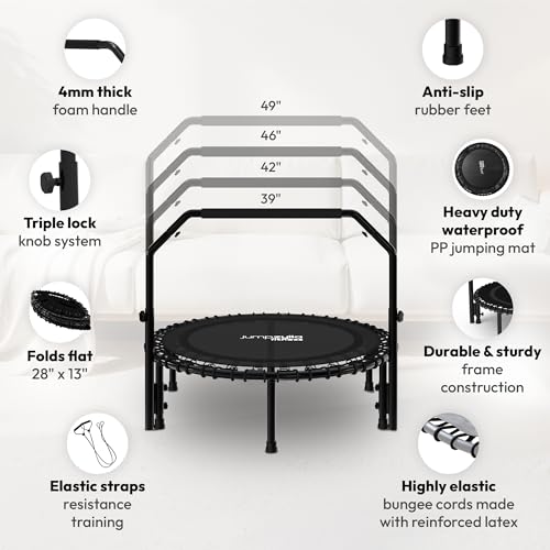 JUMPZYLLA Mini Rebounder Trampoline for Adults, Fitness Trampoline with Bar - color: Black, size: 40"