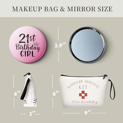 21st Happy Birthday Gifts for Women Her, Cosmetic Makeup Bag & Mirror - color: BJ017