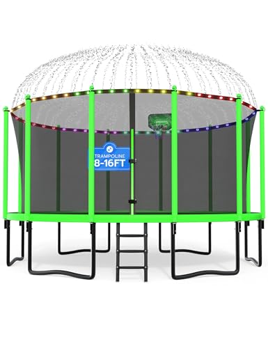 DeepRoar 2026 Upgraded 8FT 10FT 12FT 14FT 15FT 16FT Outdoor Tranpoline for Kids, Big tranpoline with Basketball Hoop, Lights, Sprinkler & Socks, Heavy Duty tranpoline 1500LB, ASTM Approved Tranpoing - color: Green, size: 10FT