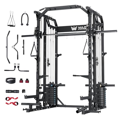Major Fitness Drone2 Advanced Training Smith Machines– All-in-One Home Gym Squat Rack with Aluminum Pulley Set , Weight Bar, Dual LAT Pull-Down Systems & Cable Crossover Machine for Full-Body Workouts - style: BK D2AW ONLY