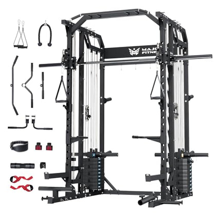Major Fitness Drone2 Advanced Training Smith Machines– All-in-One Home Gym Squat Rack with Aluminum Pulley Set , Weight Bar, Dual LAT Pull-Down Systems & Cable Crossover Machine for Full-Body Workouts - style: BK D2AW ONLY