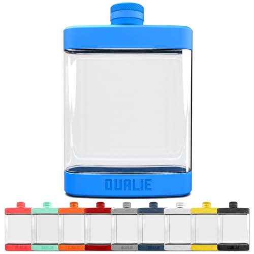 DUALIE 8 oz Hip Flask for Liquor - Shatterproof Alcohol Flasks with Clear Tritan Plastic and Silicone Grip - Flask Gift for Men & Women - Glacier - color: Glacier