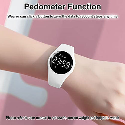 Kids Pedometer Fitness Watch Without App/Bluetooth, Rechargeable Sports Watch with 21-Day Battery Life, IP68 Waterproof Watch with Alarm Clock Timer Step/Distance/Calorie Counter for Kid Boys Girls - color: White