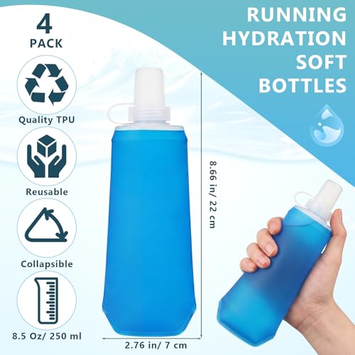 LemonRoad 4 Pcs 250ml Collapsible Soft Water Bottle for Hydration, TPU Foldable Running Water Bottle for Marathon Summer Run Vest Jogging Hiking Travel
