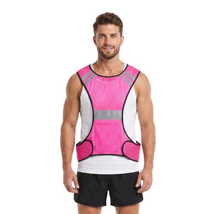 MioCloth High Visibility Reflective Running Vest with Pocket, Breathable Mesh Safety Vest, Unisex Cycling Jogging Night Gear - color: Pink