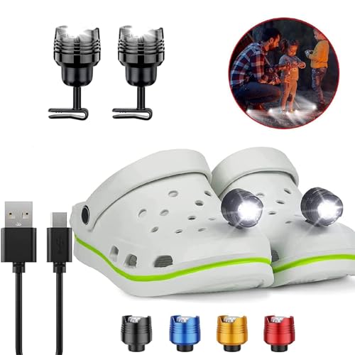 2 Pcs Rechargable Headlights for Crock, Outdoor Waterproof LED Flashlight for Shoes, Clip on Crock Light Attachment Charm, Accessories for Camping, Cycling, Walking, 3 Light Modes, Last 15 Hours - color: Black, size: 2 PCS