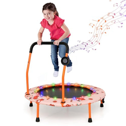 GYMAX Trampoline for Kids, 36” Toddler Mini Rebounder with Lights & Music, Removable Blue Tooth Speaker, Handle & Safety Pad, ASTM Approved Indoor Outdoor Small Kids Trampoline - style: Cars