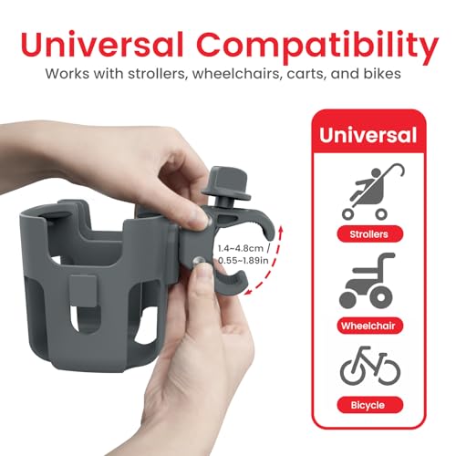 Stroller Cup Holder Attachment with Phone Holder Grey