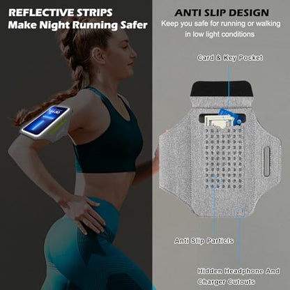 HAISSKY Running Armband with Zipper Pocket Sweatproof Running Phone Holder - color: Grey(Up to 6.9")