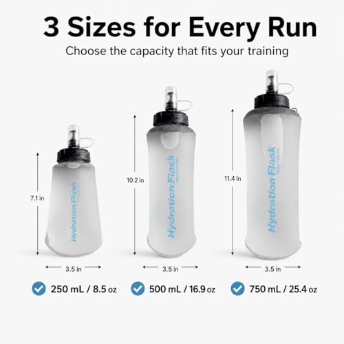 Soft Flask Collapsible Water Bottle, BPA-Free TPU Folding Hydration Flask with Dust Cover for Trail Running, Hiking & Cycling (25, Fluid Ounces)