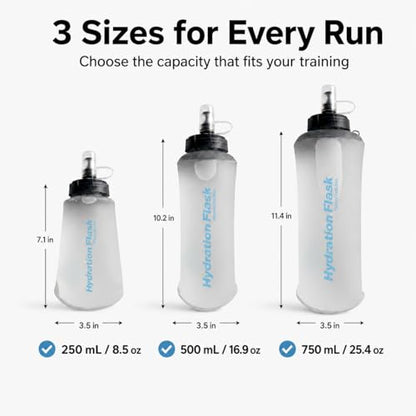 Soft Flask Collapsible Water Bottle, BPA-Free TPU Folding Hydration Flask with Dust Cover for Trail Running, Hiking & Cycling (25, Fluid Ounces)