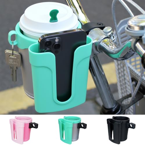 Bike Cup Holder with Phone & Key Storage, Universal Drink Bottle Mount for Adult Mountain Road E-Bikes & Adult Scooters,Silver Green - color: Silver Green, style: Bike Cup Holder