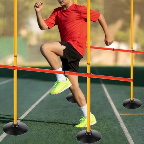 Adjustable Height Agility Speed Hurdles with Rubber Base, Training Equipment Set for Soccer, Track and Field, Detachable Agility Poles - size: 4.9 FT, style: Pack of 3