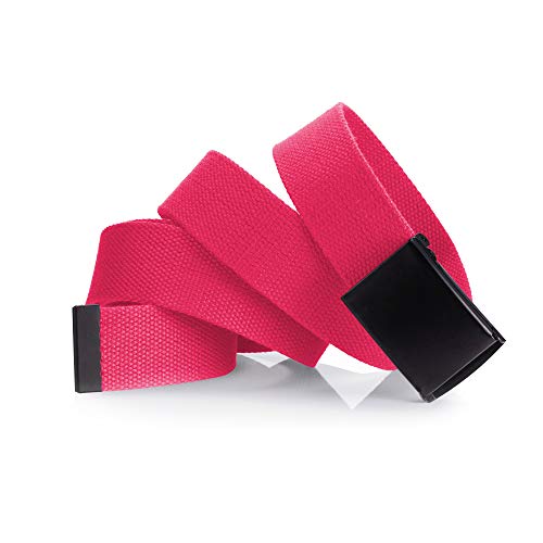 Mile High Life Cut To Fit Canvas Web Belt Size Up to 52" with Flip-Top Solid Black Military Buckle - color: 1 Pack Hot Pink