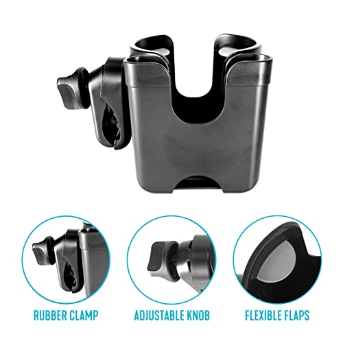 Stander Universal Cup Holder Accessory, Adjustable Drink and Phone Storage Compartment for Walkers, Rollators, Strollers, Wheelchairs, and Scooters, Black
