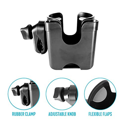 Stander Universal Cup Holder Accessory, Adjustable Drink and Phone Storage Compartment for Walkers, Rollators, Strollers, Wheelchairs, and Scooters, Black