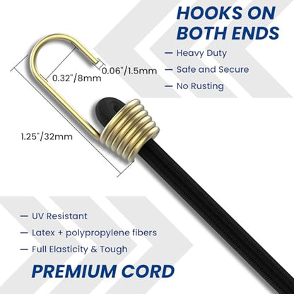 8-Pack Small Bungee Cords with Hooks, 10" Black Rubber Stretchy Short - size: Black