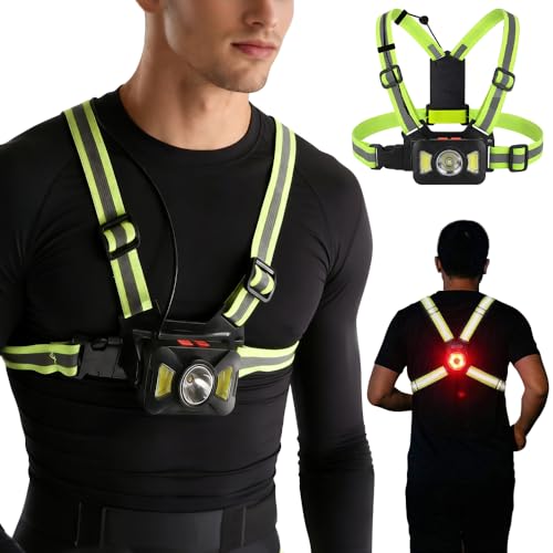 Running Lights for Runners, Waterproof Reflective Vest for Women, Reflective Running Vest with Rear Light, Adjustable 65° Beam & 6 Modes Running Light for Night Walking/Cycling/Jogging/Hiking