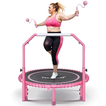 450LBS Foldable Rebounder Trampoline for Adults with Adjustable Handle 40" - color: Pink