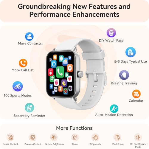 Gydom Smart Watches for Women Men [Alexa Built-in, 1.8"] Smartwatch with Heart Rate/SpO2/Sleep/Stress, 101+ Sports Modes, IP68 Waterproof, Pedometer Fitness Tracker for iOS Android Phones, White - color: White