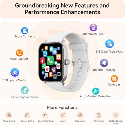 Gydom Smart Watches for Women Men [Alexa Built-in, 1.8"] Smartwatch with Heart Rate/SpO2/Sleep/Stress, 101+ Sports Modes, IP68 Waterproof, Pedometer Fitness Tracker for iOS Android Phones, White - color: White