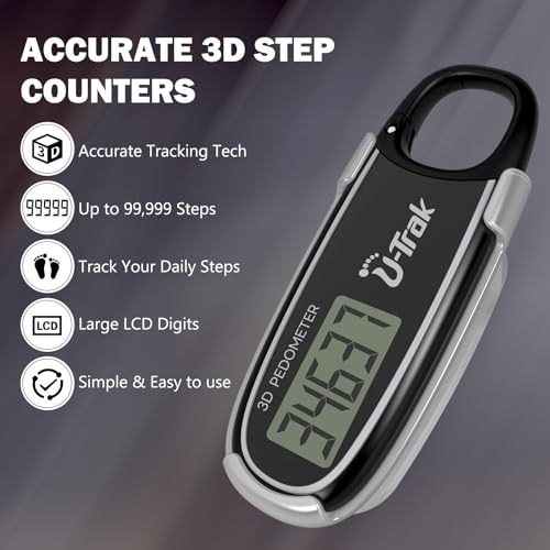 3D Pedometer for Walking with Removable Clip and Carabiner Simple Step Counter for Walking Accurate Clip On Step Tracker for Men Women Kids - color: Black