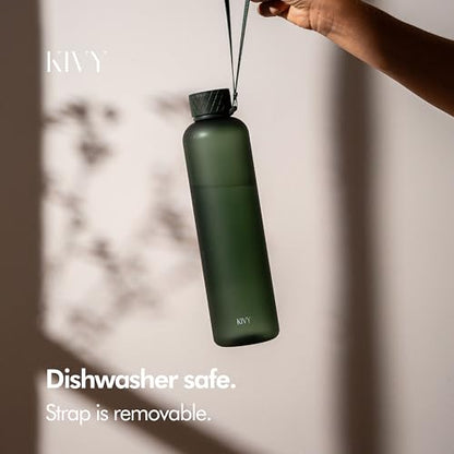 KIVY Slim Water Bottle 32oz Tritan - Lightweight & Shatterproof - BPA-Free - color: 01 Dark Green, size: 32 Ounces