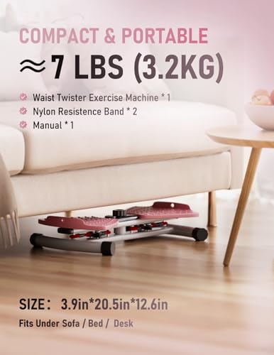 Waist Twister Machine Exercise, Ab Twist Board with Smart LED Digital Counter, Supports 300 lbs, Noiseless, Anti-Slip, Compact Portable for Home Gym Workout Equipment (Pink)