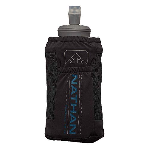 Nathan ExoDraw & ExoShot 2.0 Flask, Handheld Water Bottle for Marathons, Hiking, Ultra Running and Outdoor Activity - color: Black/ Sailor Blue, size: 13.5 Ounces