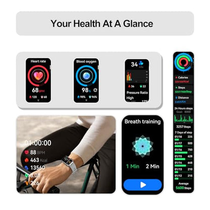 Fitness Tracker (Answer/Make Calls), Smart Watch for Women Men, with 1.47″ AMOLED Always-On Display, 24/7 Heart Rate, Sleep Tracking, 110+ Sport Modes, Waterproof, Compatible for Android Phone - color: Silver