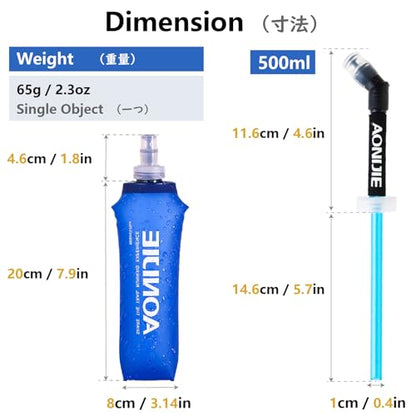 JEELAD Soft Folding Water Bottles BPA-Free Leak-Proof TPU Soft Running Water Bottles Collapsible Flask Hydration Pack Vest Ideal for Running Hiking Cycling Outdoor - color: 500ml / 16.9oz with Straw
