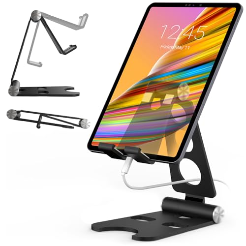 Kado Tablet Stand with Cord Holder Aluminum Alloy Foldable Phone Stand - size: Black