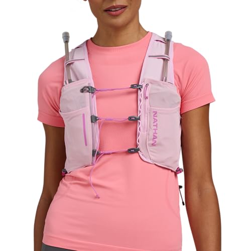 Nathan Pinnacle Hydration Running Vest Backpack for Trail Running & Marathon with Soft Flasks, Lightweight Water-Resistant Race Vest - color: Light Pink/Fuchsia, size: X-Large