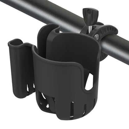 2-in-1 Universal Stroller Cup Holder with Phone Holder - Black