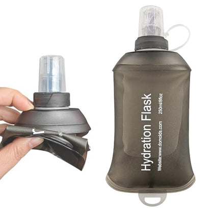AXEN Soft Flask TPU Foldable Running Hydration Flask, Soft Collapsible Water Bottle for Hydration Pack Cycling Marathon Running Hiking - color: Grey-250ml