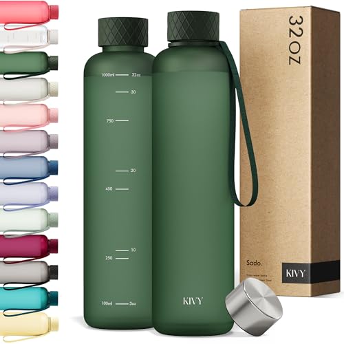 KIVY Slim Water Bottle 32oz Tritan - Lightweight & Shatterproof - BPA-Free - color: 01 Dark Green, size: 32 Ounces