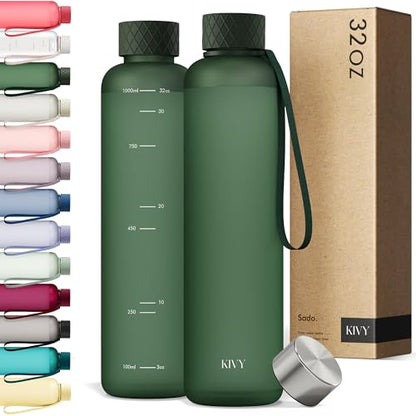 KIVY Slim Water Bottle 32oz Tritan - Lightweight & Shatterproof - BPA-Free - color: 01 Dark Green, size: 32 Ounces