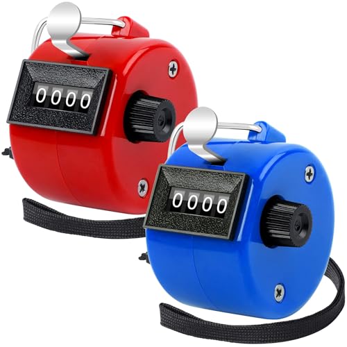 FEBSNOW 2 Pack Tally Counter Clicker 4 Digit Number for School Event - color: Red Blue