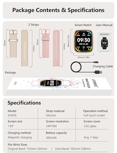Smart Watch 2026 Upgrade for Women Men Android & iPhone [2 Bands, 44mm case, 1.83''], Alexa Built-in, Make/Answer Call, HR SpO2 Sleep Stress Monitor Fitness Tracker, IP68 Waterproof Step Counter Watch - color: Beige