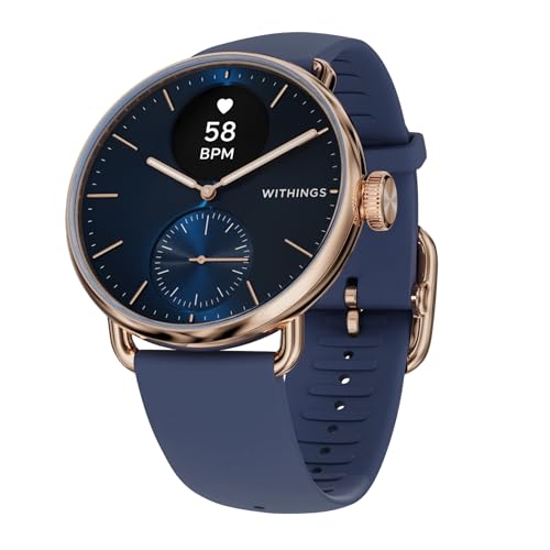 WITHINGS ScanWatch 2 - Hybrid Smart Watch, Heart Rate Monitoring, Fitness Tracker, Cycle Tracker, Sleep Monitoring, GPS Tracker, 30-Day Battery Life, Android & Apple Compatible, HSA/FSA - color: Rose Gold Blue, style: Scanwatch 2 - 38mm