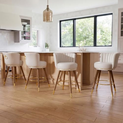 SeekFancy 24 Inch White Leather Swivel Counter Bar Stools Set of 2 - color: White, size: 24" Counter Height-2 Pieces