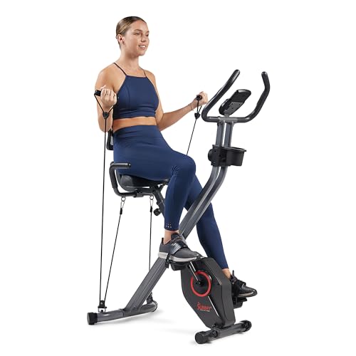 Sunny Health & Fitness Smart Foldable Magnetic X-Bike, Low-Impact Workouts - color: Dark Grey