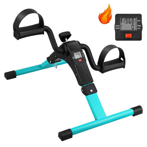 Folding Pedal Exerciser - Mini Exercise Bike Under Desk Bike Pedal Exerciser with LCD Display for Arms and Legs Workout, Portable Desk Bike Peddler Machine for Adults & Seniors - color: Green