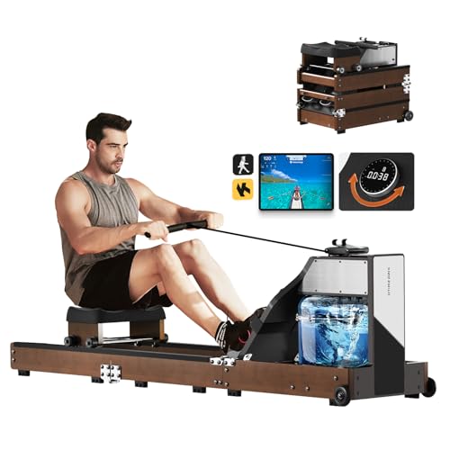 KINGSMITH Magnetic/Water Row Machine for Home Rower 331LB Weight Capacity, Folding Rowing Machine with LED Monitor, App Supported, Tablet Holder, Comfortable Seat, Trifold Home Rowing Machine - color: WM10 Rower*Walnut