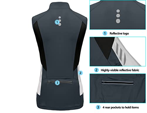 Little Donkey Andy Women's Half Zip Breathable Cycling Vests Reflective Sleeveless Jerseys Shirts Golf 4 Rear Pockets - color: Upgraded Steel Grey, size: Medium
