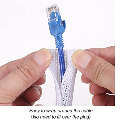 Cable Management Sleeve, Split Design, 10FT - 1/4 Inch, White - color: White, size: 1/4"-10ft