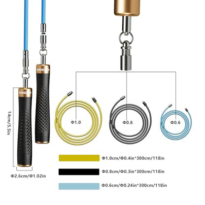 Weighted Jump Rope Set - 1/4LB & 1/2LB Heavy Speed Rope with Quick-Release Handles, 3 PVC Cables (9.8FT), Anti-Slip Grip for Boxing, Cross Training & Home Workout, Includes Carry Case - color: Black&Gold